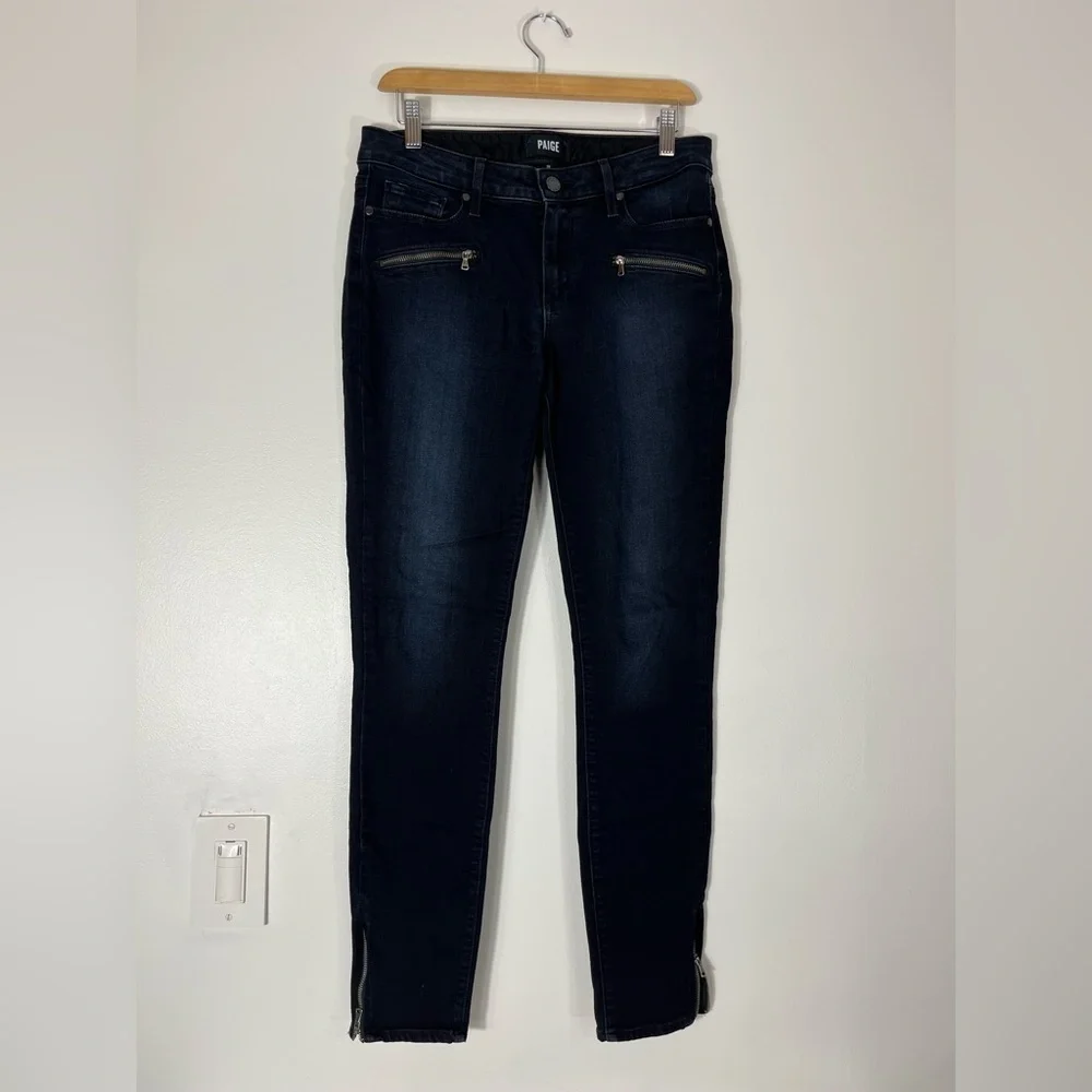 PAIGE Denim Jill Zip Style Skinny Jeans Womens Size 30 Dark Wash USA Made - Picture 2 of 16